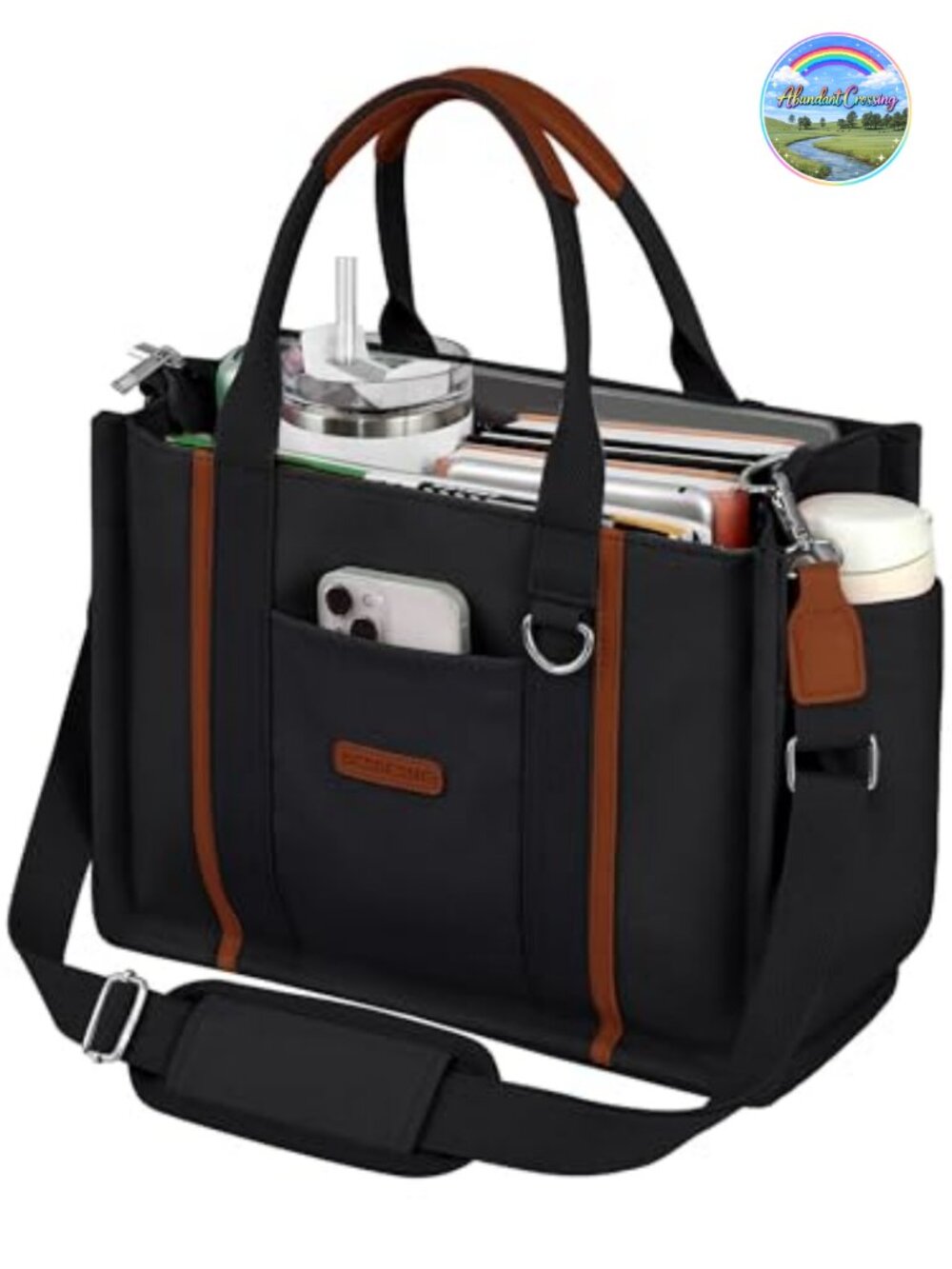 Canvas Tote Bag Zippered Multi-Pocket Laptop Crossbody Shoulder Purse